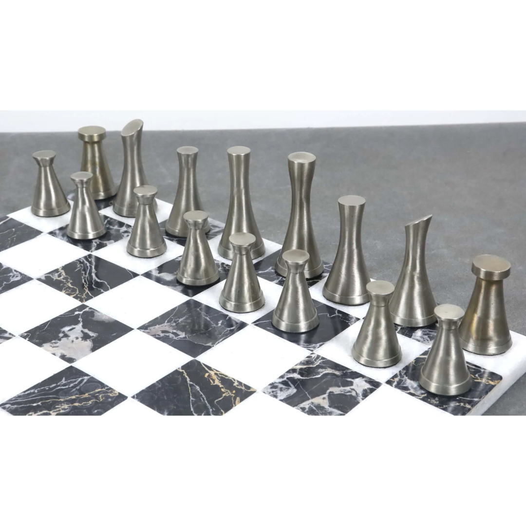 3.1" Tower Series Brass Metal Luxury Chess Pieces Only Set - Silver & Antique