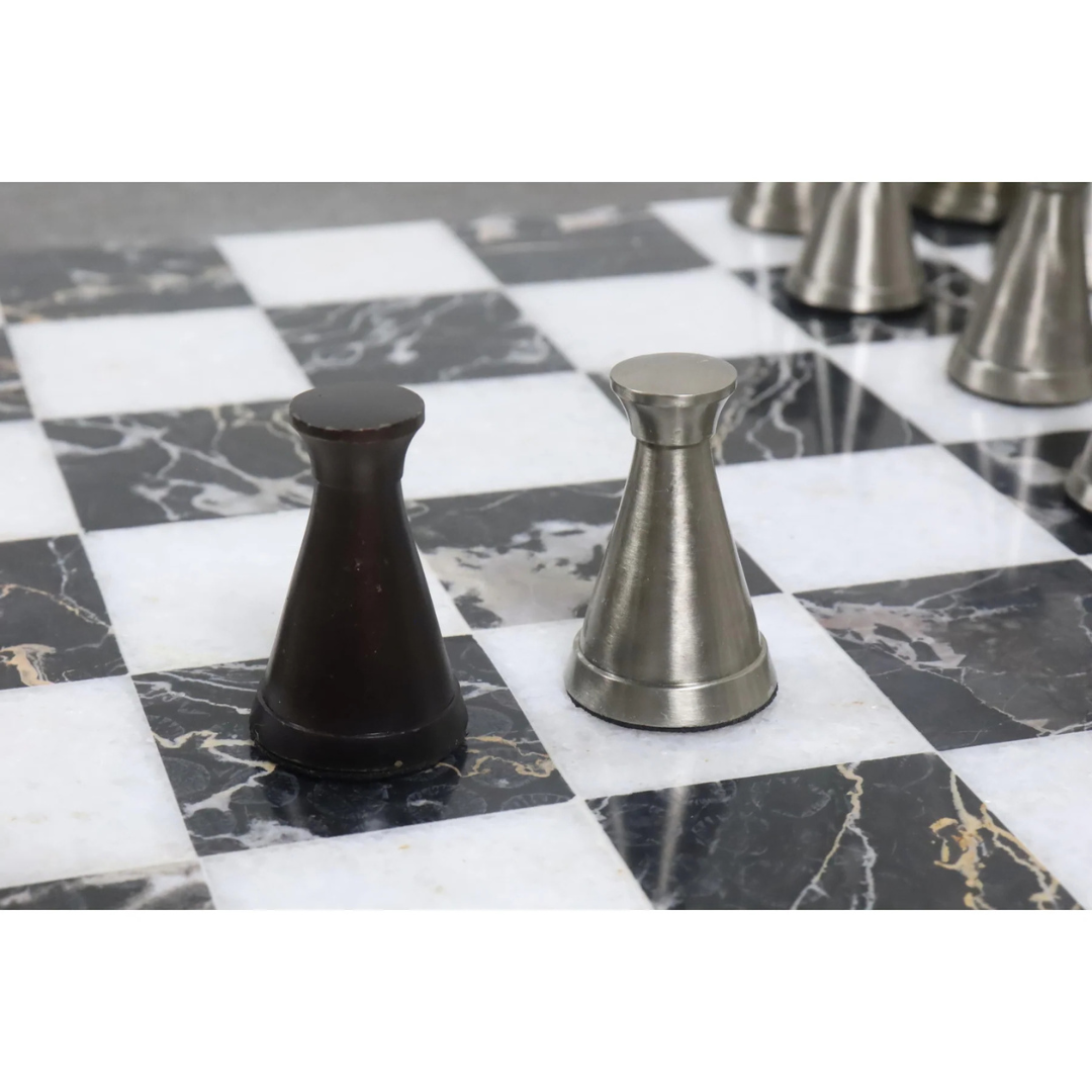 3.1" Tower Series Brass Metal Luxury Chess Pieces Only Set - Silver & Antique