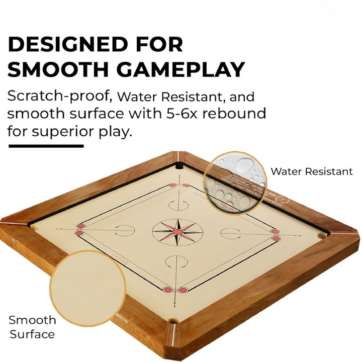 Finest 24 mm Carrom Board with Coins, Striker, and Powder