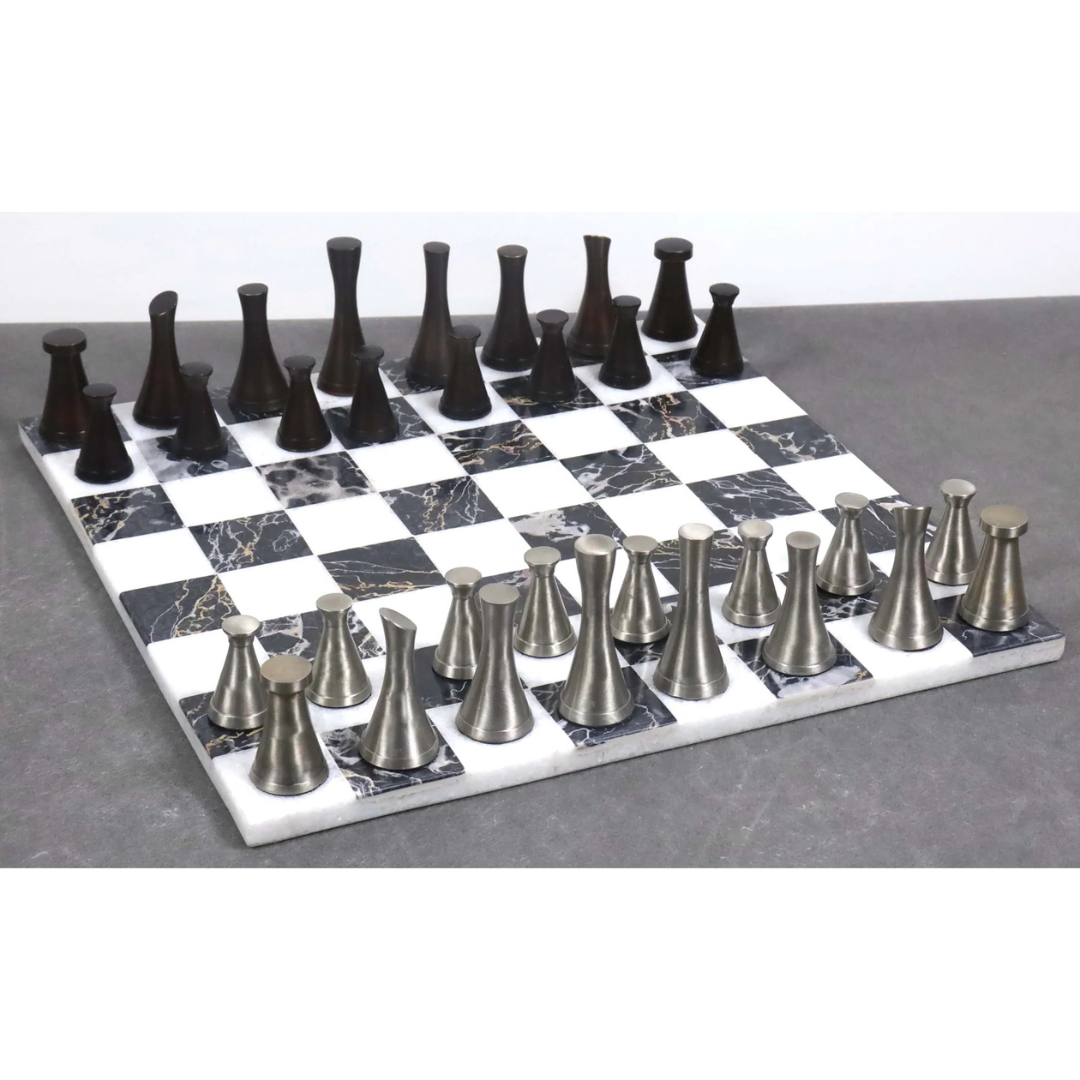 3.1" Tower Series Brass Metal Luxury Chess Pieces Only Set - Silver & Antique