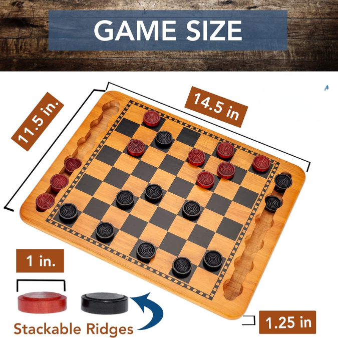 Solid Wood Checkers Game with Storage Board (14.5")