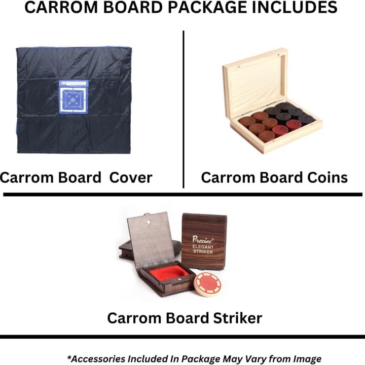 Finest 24 mm Carrom Board with Coins, Striker, and Powder