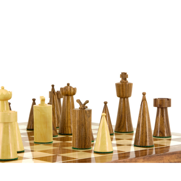 Art Deco Series Sheesham and Boxwood Chess Pieces 3.5 inches