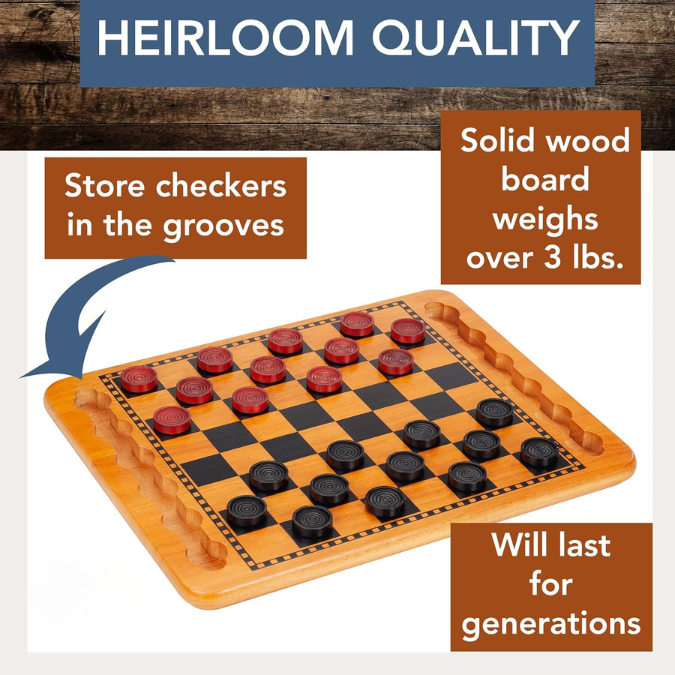 Solid Wood Checkers Game with Storage Board (14.5")