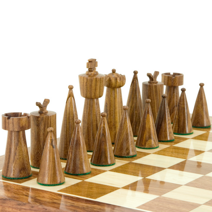 Art Deco Series Sheesham and Boxwood Chess Pieces 3.5 inches