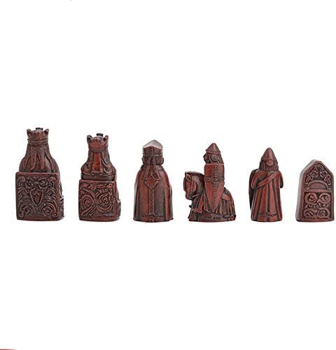 Isle of Lewis Style Chessmen with Board Hand Painted Resin Wood Ivory Finish 2.5 Inches