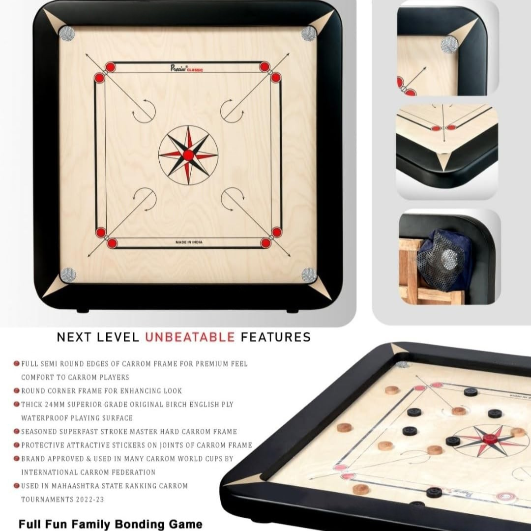 Finest 24mm Carrom Board with Coins, Striker, and Powder