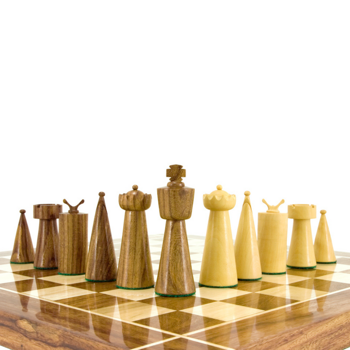 Art Deco Series Sheesham and Boxwood Chess Pieces 3.5 inches