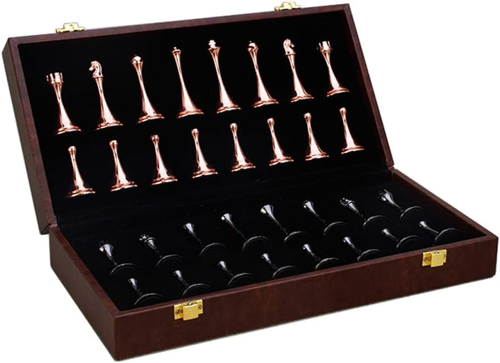 Deluxe Magnetic Travel Chess Set with Weighted Metal Pieces and Folding Wooden Board