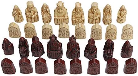 Isle of Lewis Style Chessmen with Board Hand Painted Resin Wood Ivory Finish 2.5 Inches