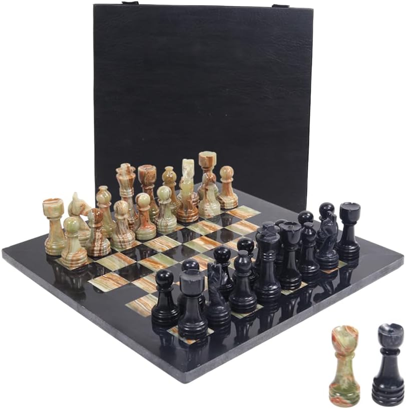 Handmade Marble Chess Set - 12" Board, 34 Hand-Polished Pieces, Storage Box