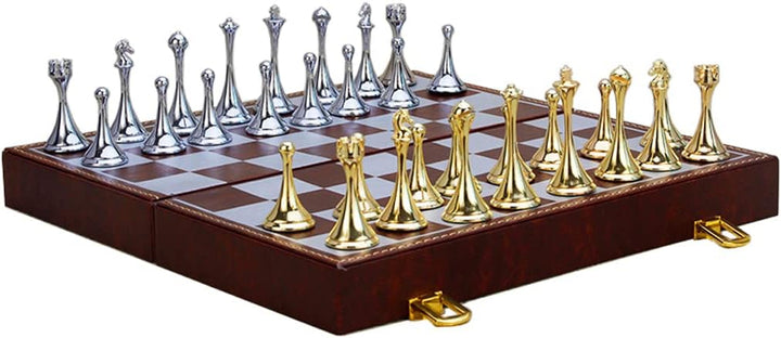 Deluxe Magnetic Travel Chess Set with Weighted Metal Pieces and Folding Wooden Board