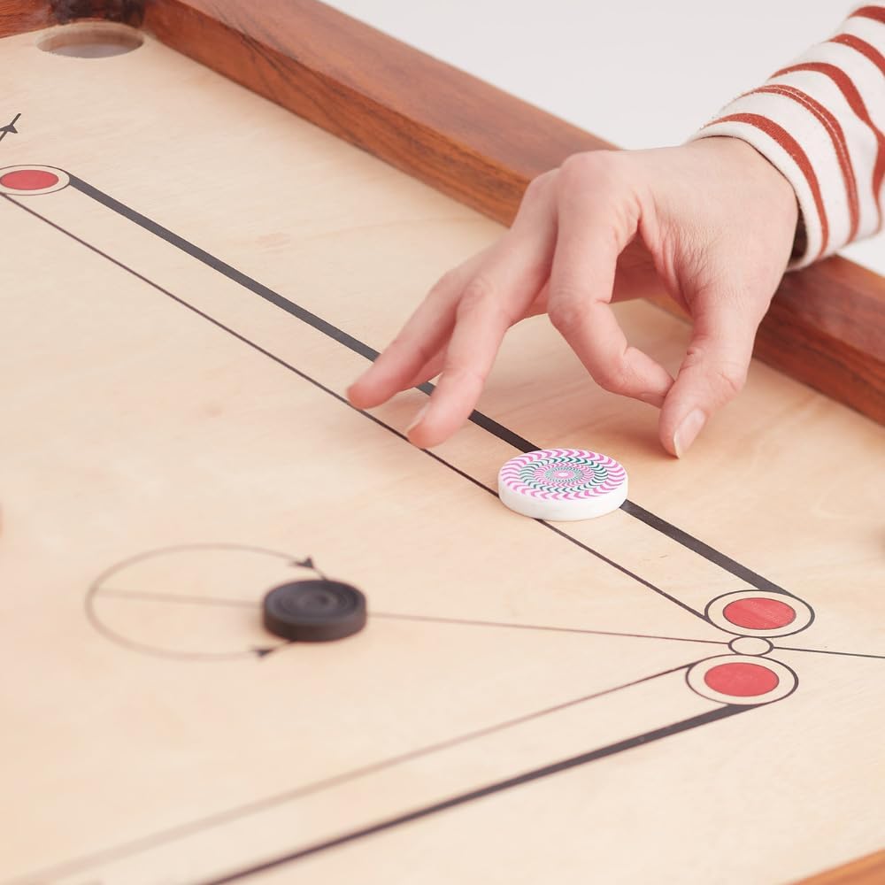 33” Official Size Playing Board Including Carrom Men, Striker & Powder