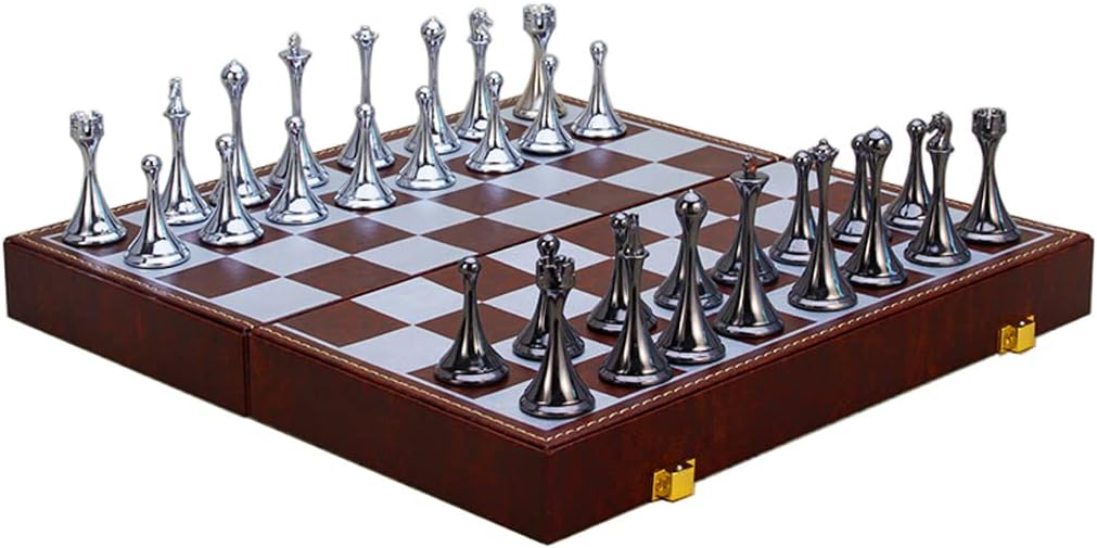 Deluxe Magnetic Travel Chess Set with Weighted Metal Pieces and Folding Wooden Board