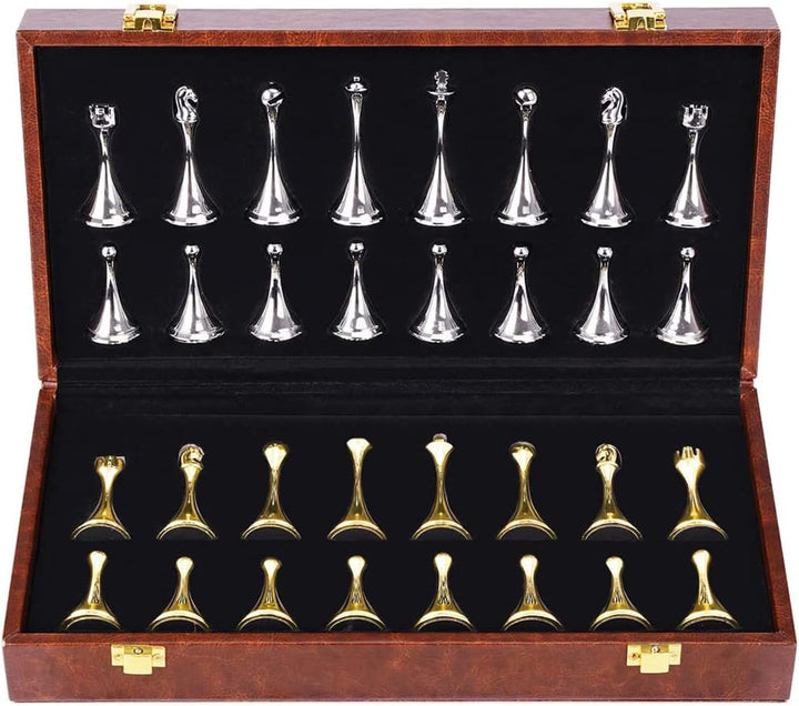 Deluxe Magnetic Travel Chess Set with Weighted Metal Pieces and Folding Wooden Board