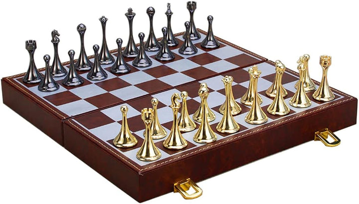 Deluxe Magnetic Travel Chess Set with Weighted Metal Pieces and Folding Wooden Board