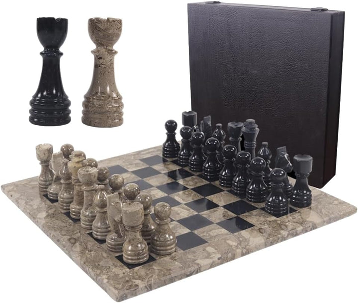 Handmade Marble Chess Set - 15" Board, 34 Handcrafted Pieces, Bonus Queens