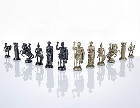 Plastic Chess Pieces Roman design 3 3/4", 9,6 cm Black & Gold - Weighted, Felted