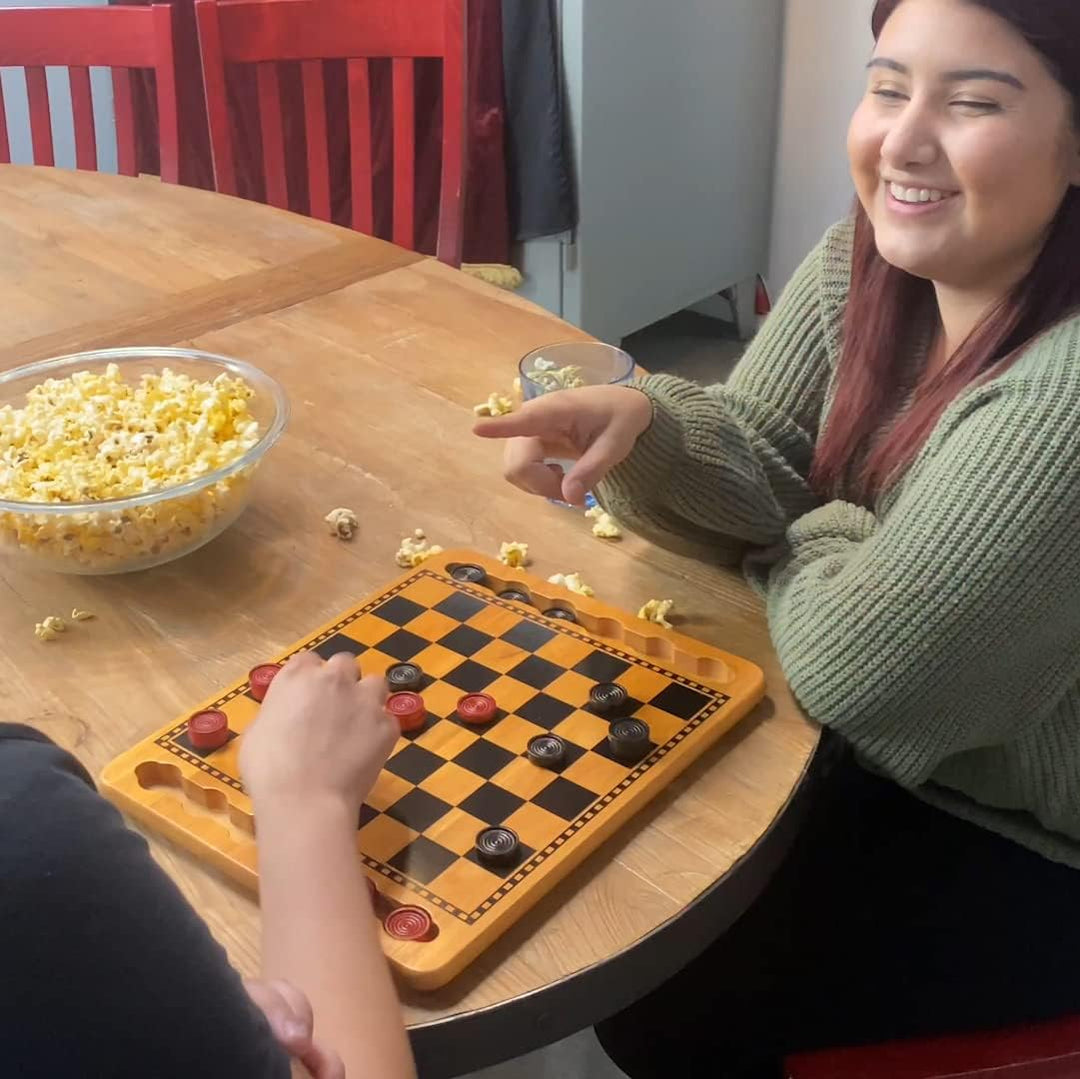 Solid Wood Checkers Game with Storage Board (14.5")