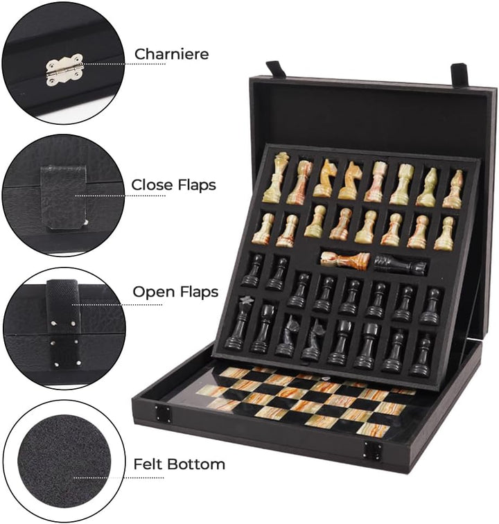 Handmade Marble Chess Set - 15" Board, 34 Hand-Polished Pieces, Storage Box