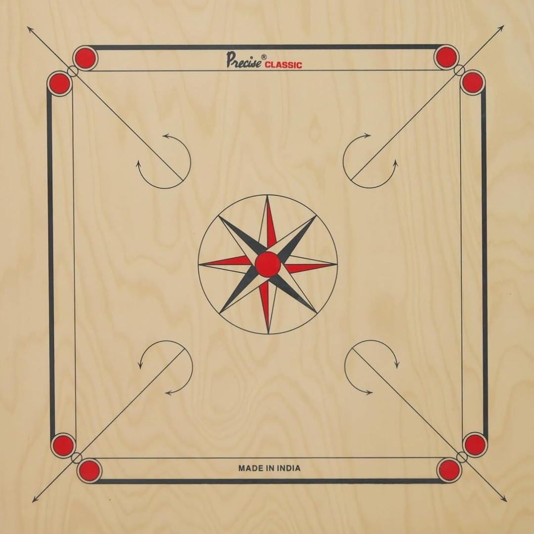 Finest 24mm Carrom Board with Coins, Striker, and Powder