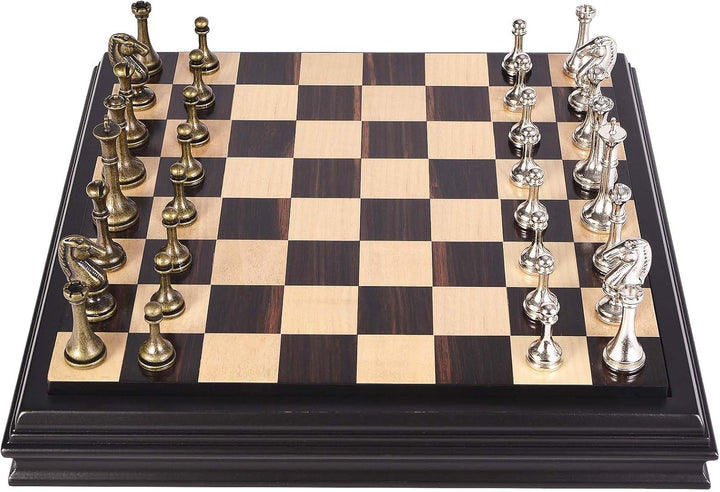 Wooden Chess Set with Metal Chess Pieces 12.5 Inches