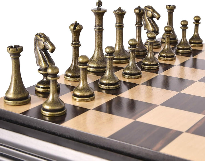 Wooden Chess Set with Metal Chess Pieces 12.5 Inches