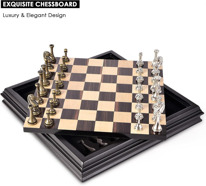 Wooden Chess Set with Metal Chess Pieces 12.5 Inches