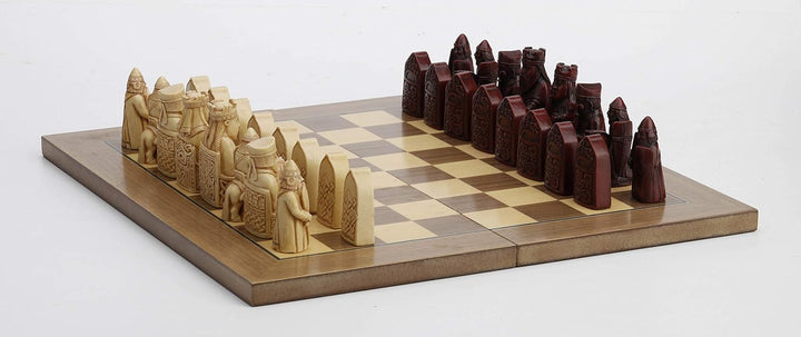 Isle of Lewis Style Chessmen with Board Hand Painted Resin Wood Ivory Finish 2.5 Inches