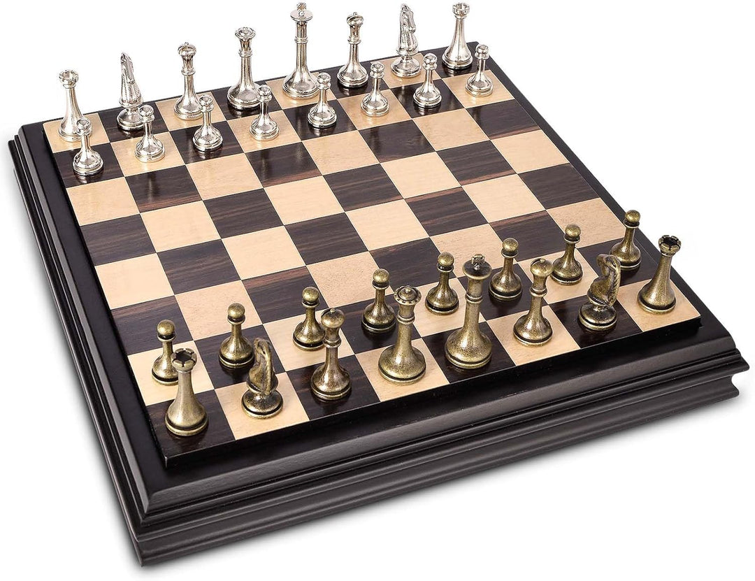 Wooden Chess Set with Metal Chess Pieces 12.5 Inches