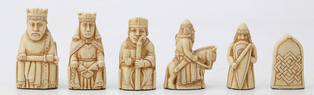 Isle of Lewis Style Chessmen with Board Hand Painted Resin Wood Ivory Finish 2.5 Inches