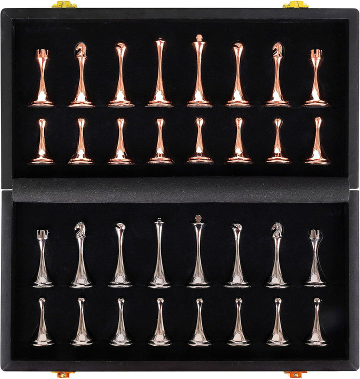 Minimalist Rose Gold and Gunmetal Metal Chess Set