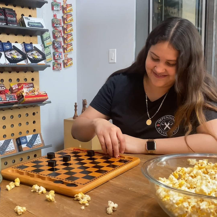 Solid Wood Checkers Game with Storage Board (14.5")