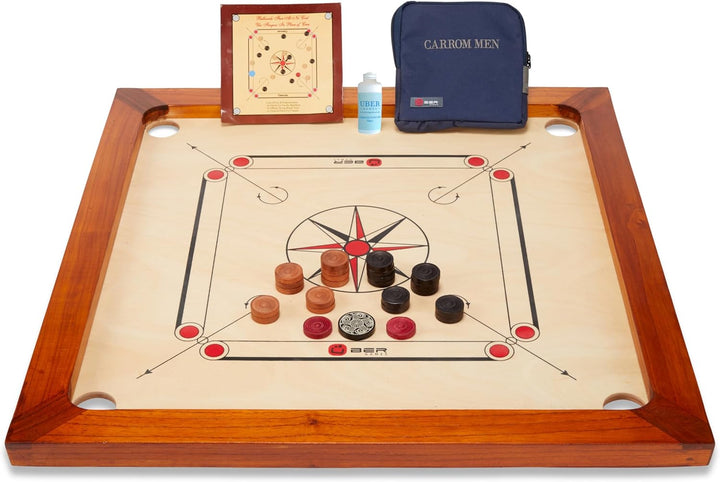 33” Official Size Playing Board Including Carrom Men, Striker & Powder