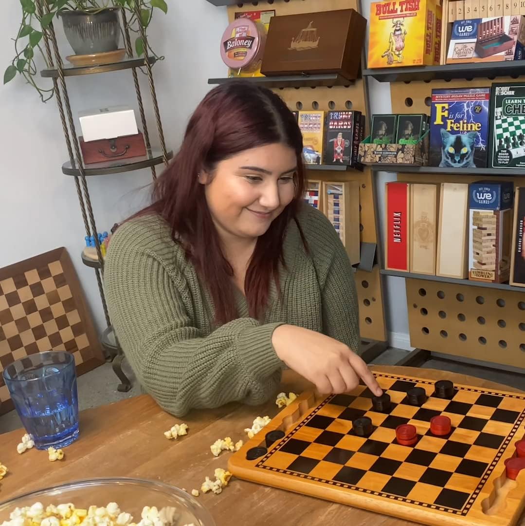 Solid Wood Checkers Game with Storage Board (14.5")