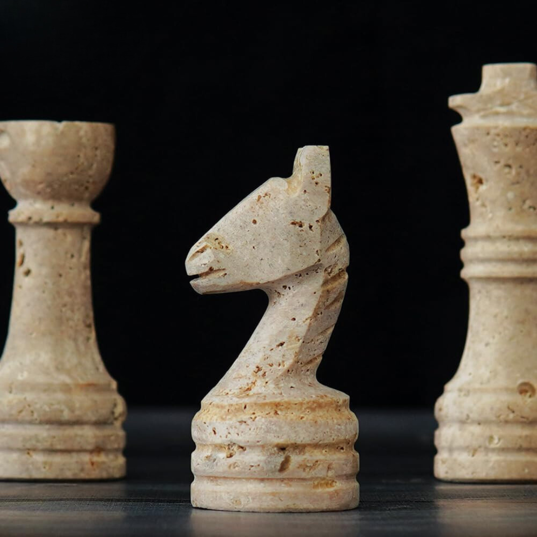 Marble Chess Set Verona and White with 2 Extra Queens and Complimentary Storage Box -15 Inches