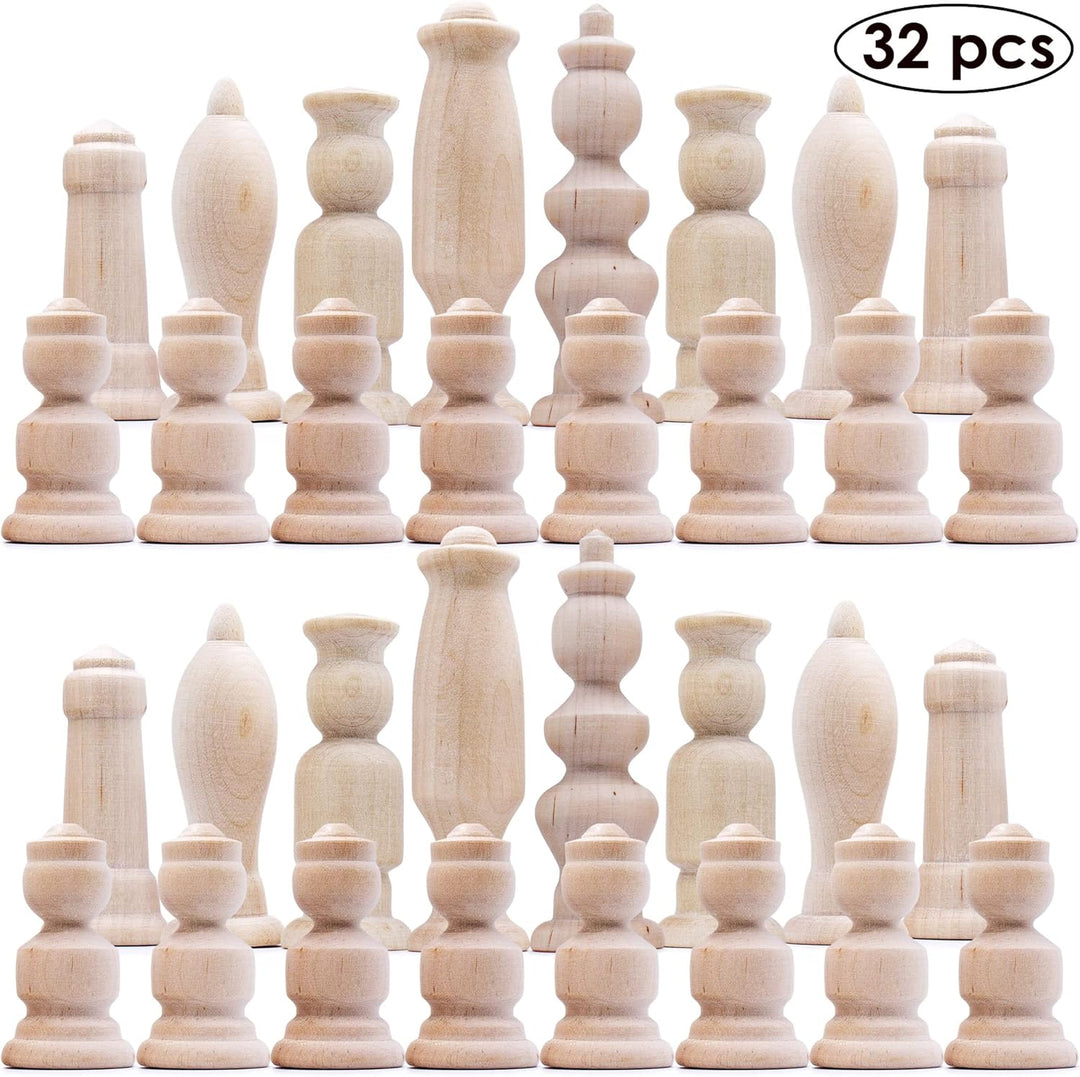 Unpainted Chess Pieces Only Set of 32 pcs - Unpainted Chess Sets for DIY