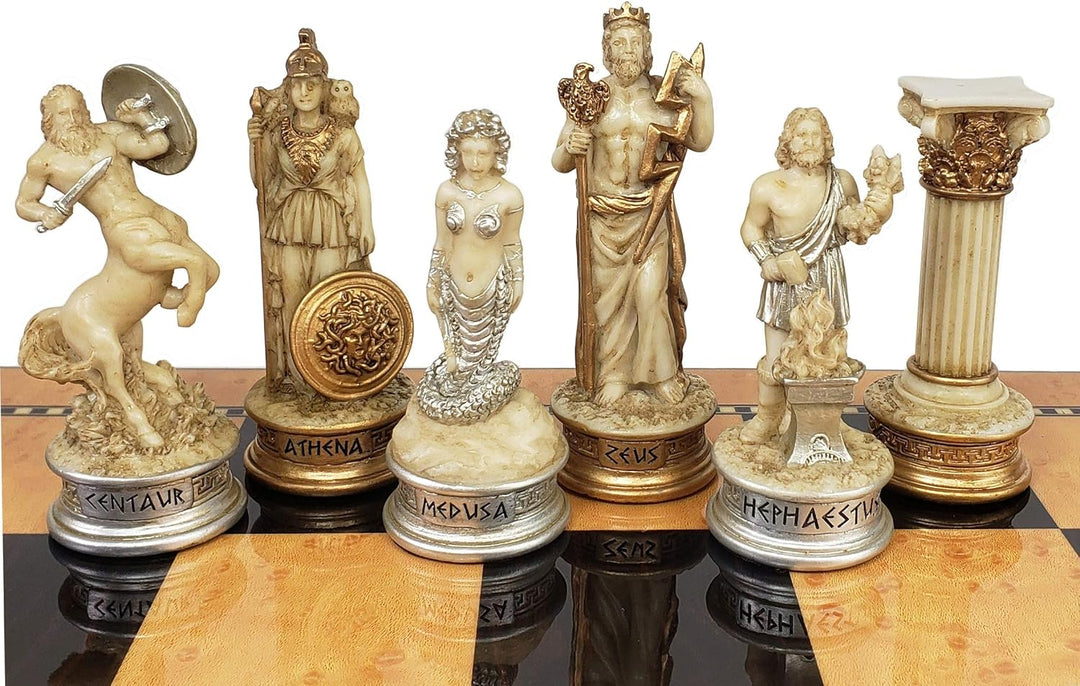 Greek Mythology Olympus Gods Zeus vs Poseidon Set of Chess Men Pieces Antique White