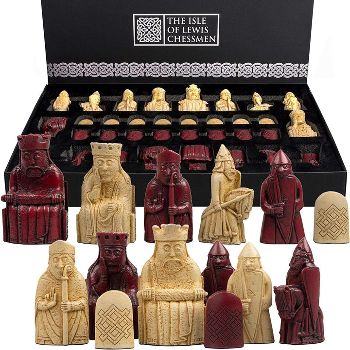 The Isle of Lewis Chessmen - Official Lewis Chess Set - 4 Queen Edition (Red)