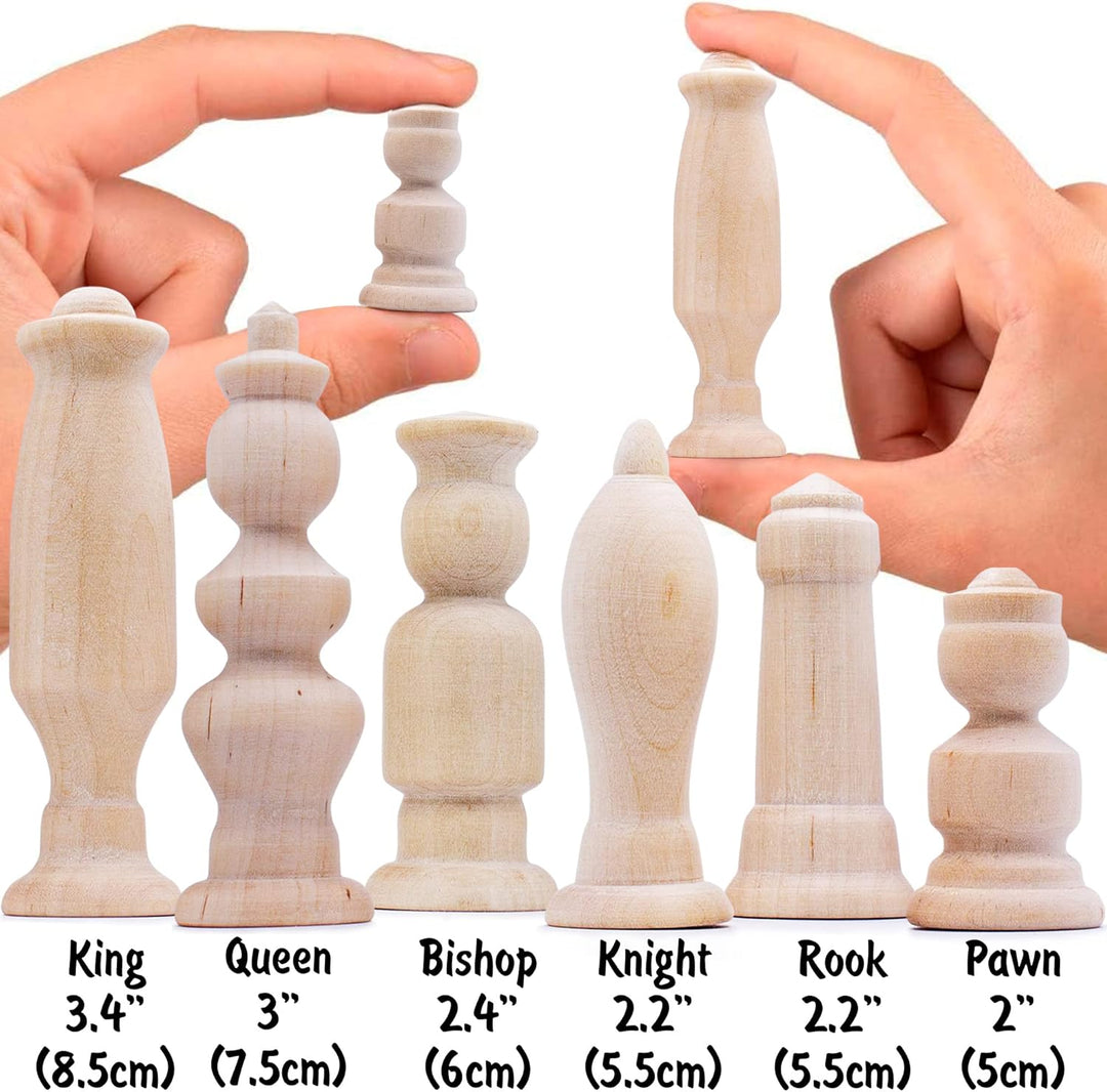 Unpainted Chess Pieces Only Set of 32 pcs - Unpainted Chess Sets for DIY