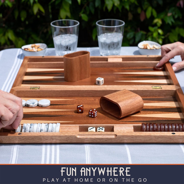 17 Inch Backgammon Sets for Adults. Beautiful Wood Inlaid Backgammon Board Game Set with Unique Checkers & Dice