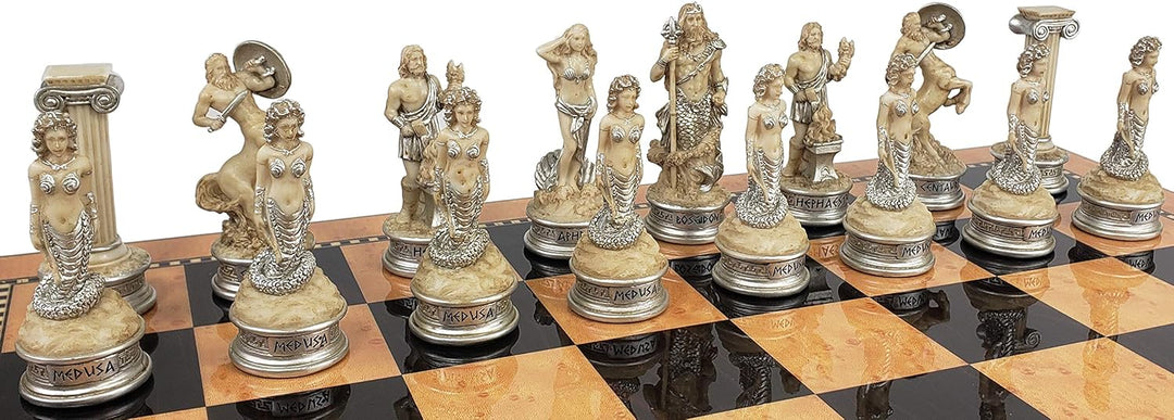 Greek Mythology Olympus Gods Zeus vs Poseidon Set of Chess Men Pieces Antique White