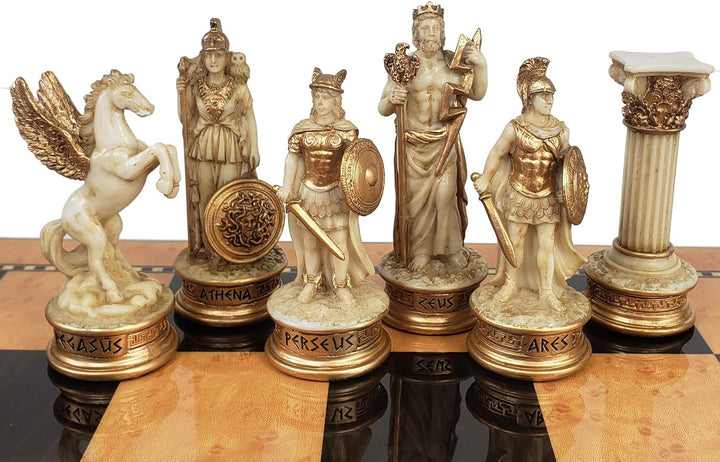 Greek Mythology Olympus Gods Zeus vs Poseidon Set of Chess Men Pieces Antique White