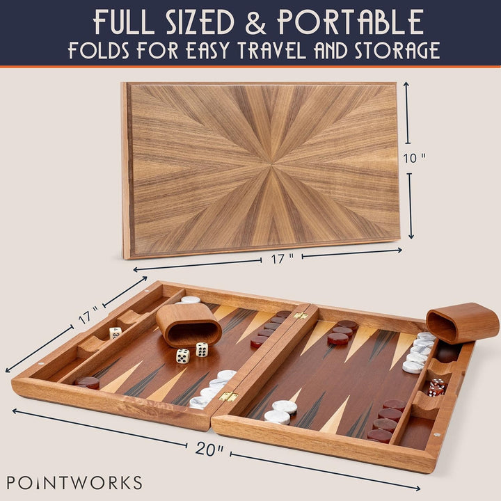 17 Inch Backgammon Sets for Adults. Beautiful Wood Inlaid Backgammon Board Game Set with Unique Checkers & Dice