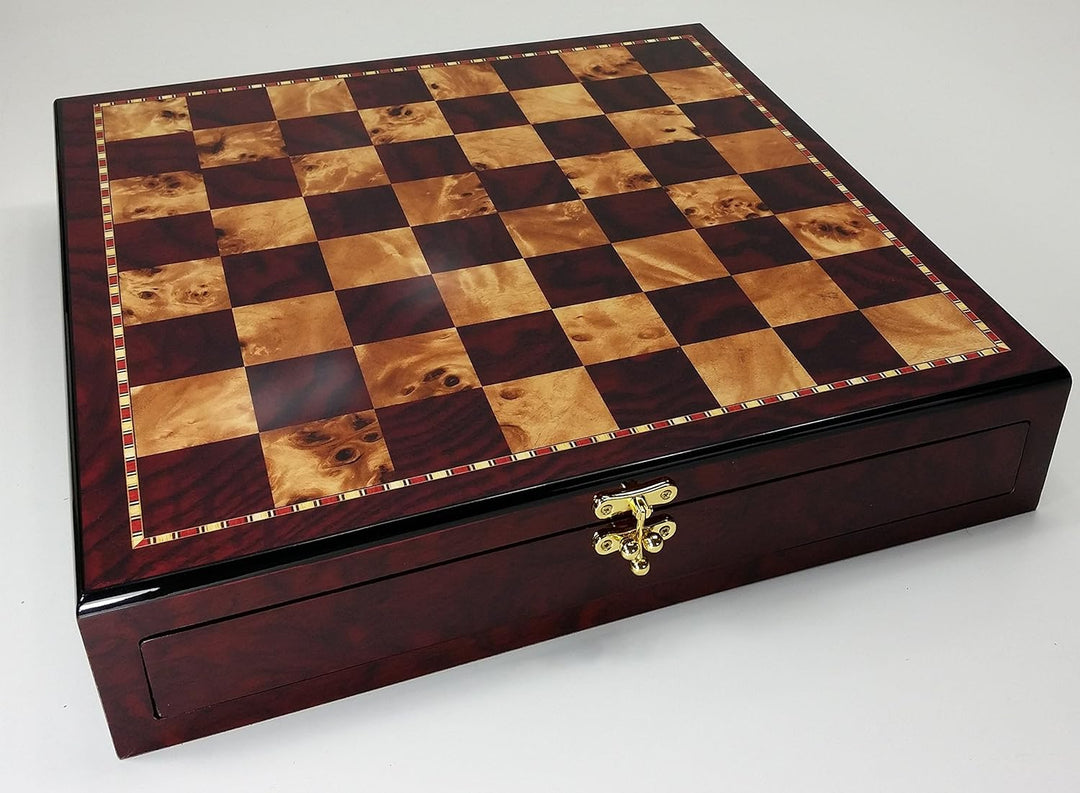 17" High Gloss Chess Storage Board Chest W/ 2 Drawers