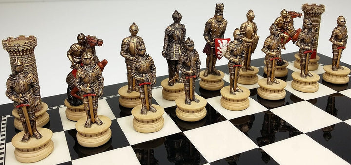 Medieval Times Crusades Gold and Silver Armored Warrior Knight Chess Men Set