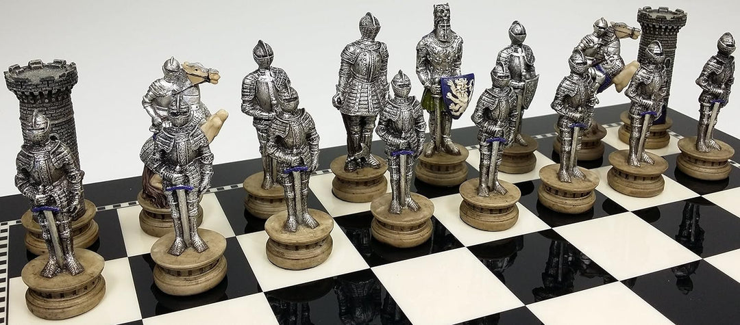 Medieval Times Crusades Gold and Silver Armored Warrior Knight Chess Men Set