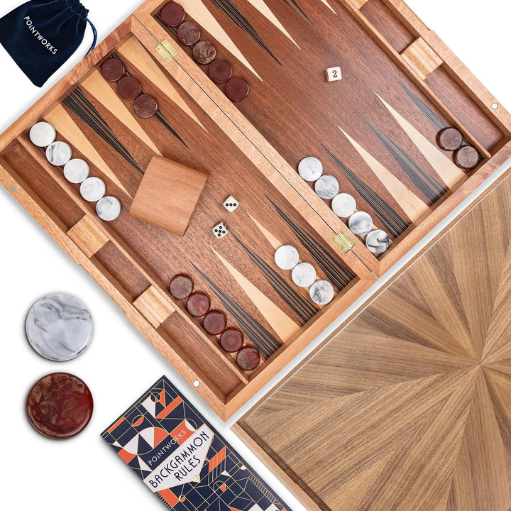 17 Inch Backgammon Sets for Adults. Beautiful Wood Inlaid Backgammon Board Game Set with Unique Checkers & Dice