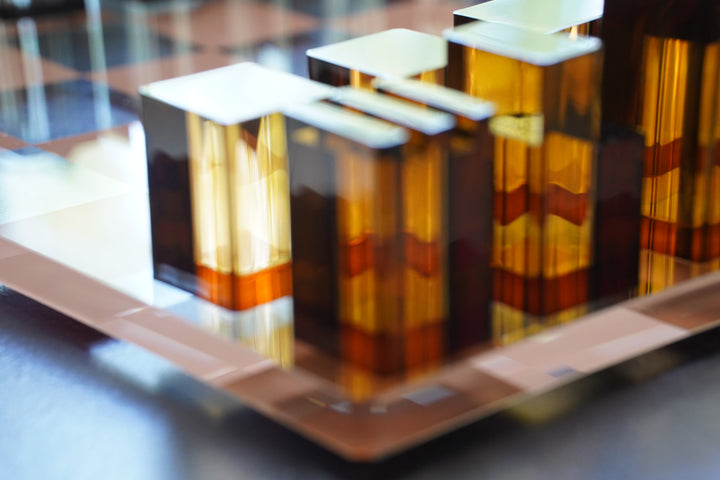 Architectural Crystal Chess Set | Brown & Clear Lucite | Luxury Home Decor & Strategy Game