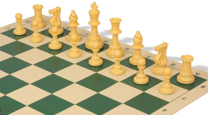 Standard Club Easy-Carry Plastic Chess Set Black & Camel Pieces with Vinyl Rollup Board - Green